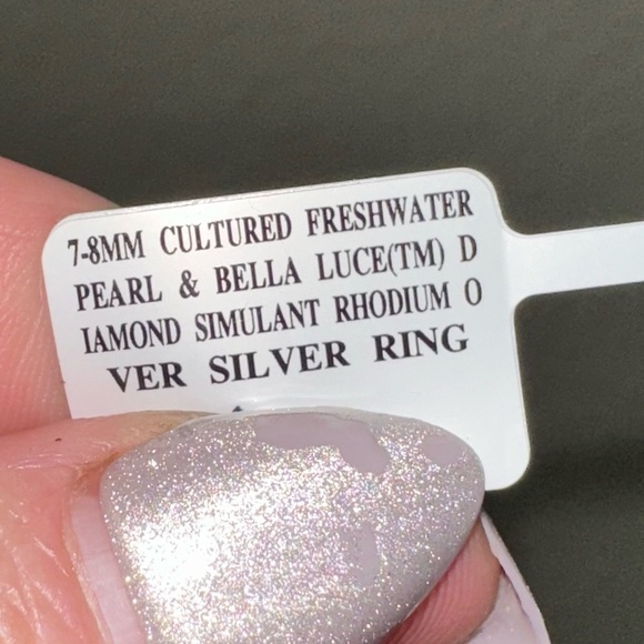 Cultured pearl ring 7-8 mm with lab diamond silver ring size 7 - Picture 2 of 5